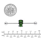 14G Frankenstein Head Green Glow in Dark Industrial Barbell 38mm