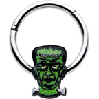 16G 3/8 Frankenstein Head Green Glow in Dark Hinged Segment Ring