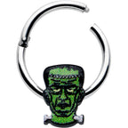 16G 3/8 Frankenstein Head Green Glow in Dark Hinged Segment Ring