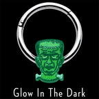 16G 3/8 Frankenstein Head Green Glow in Dark Hinged Segment Ring