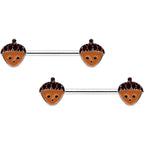 14G 9/16 Autumn Acorn Face Brown Fall Barbell Nipple Ring Set