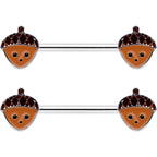 14G 9/16 Autumn Acorn Face Brown Fall Barbell Nipple Ring Set
