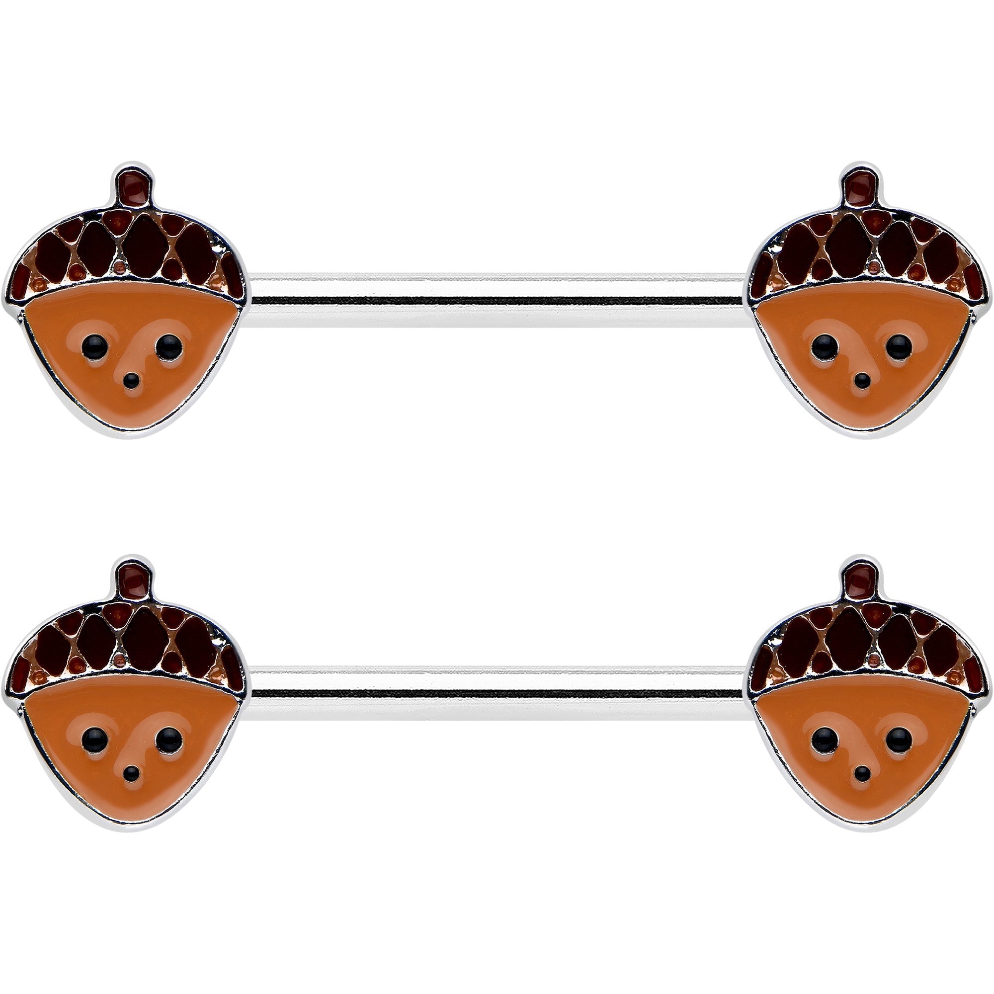 14G 9/16 Autumn Acorn Face Brown Fall Barbell Nipple Ring Set