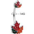 Autumn Tricolor Maple Leaves Red Green Orange Double Mount Belly Ring