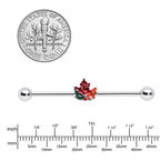 14G Autumn Tricolor Red Maple Leaf Industrial Barbell 38mm