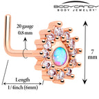 20G 7mm White Synthetic Opal Rose Gold Tone Lush L Shape Nose Ring