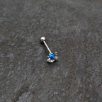 Blue Synthetic Opal Style Flower Barbell Tongue Ring
