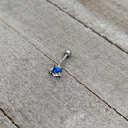 Blue Synthetic Opal Style Flower Barbell Tongue Ring