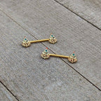 14G 9/16 Red Gem Gold Hue Deco Holiday Tree Barbell Nipple Ring Set