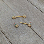 14G 9/16 Red Gem Gold Hue Deco Holiday Tree Barbell Nipple Ring Set