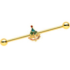 14G Red Gem Gold Tone Deco Holiday Tree Industrial Barbell 38mm