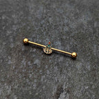 14G Red Gem Gold Tone Deco Holiday Tree Industrial Barbell 38mm