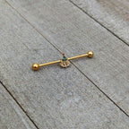 14G Red Gem Gold Tone Deco Holiday Tree Industrial Barbell 38mm