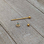 14G Red Gem Gold Tone Deco Holiday Tree Industrial Barbell 38mm