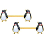 14G 9/16 Red Gem Gold Hue Bow Tie Penguin Barbell Nipple Ring Set