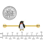 14G Red Gem Gold Tone Bow Tie Penguin Industrial Barbell 38mm