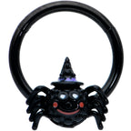 16G 3/8 Black Halloween Smiling Spider Witch Hinged Segment Ring
