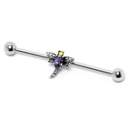 14G Purple Yellow Gem Dragonfly Industrial Barbell 38mm