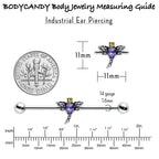 14G Purple Yellow Gem Dragonfly Industrial Barbell 38mm