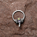 16G 3/8 Purple Yellow Gem Dragonfly Hinged Segment Ring