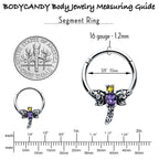 16G 3/8 Purple Yellow Gem Dragonfly Hinged Segment Ring