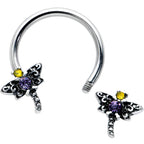 16G 3/8 Purple Yellow Gem Dragonfly Horseshoe Circular Barbell