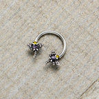 16G 3/8 Purple Yellow Gem Dragonfly Horseshoe Circular Barbell