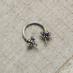 16G 3/8 Purple Yellow Gem Dragonfly Horseshoe Circular Barbell
