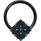 16G 3/8 Black Lacy Rhombus Blue Hinged Segment Ring