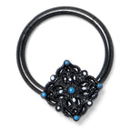 16G 3/8 Black Lacy Rhombus Blue Hinged Segment Ring
