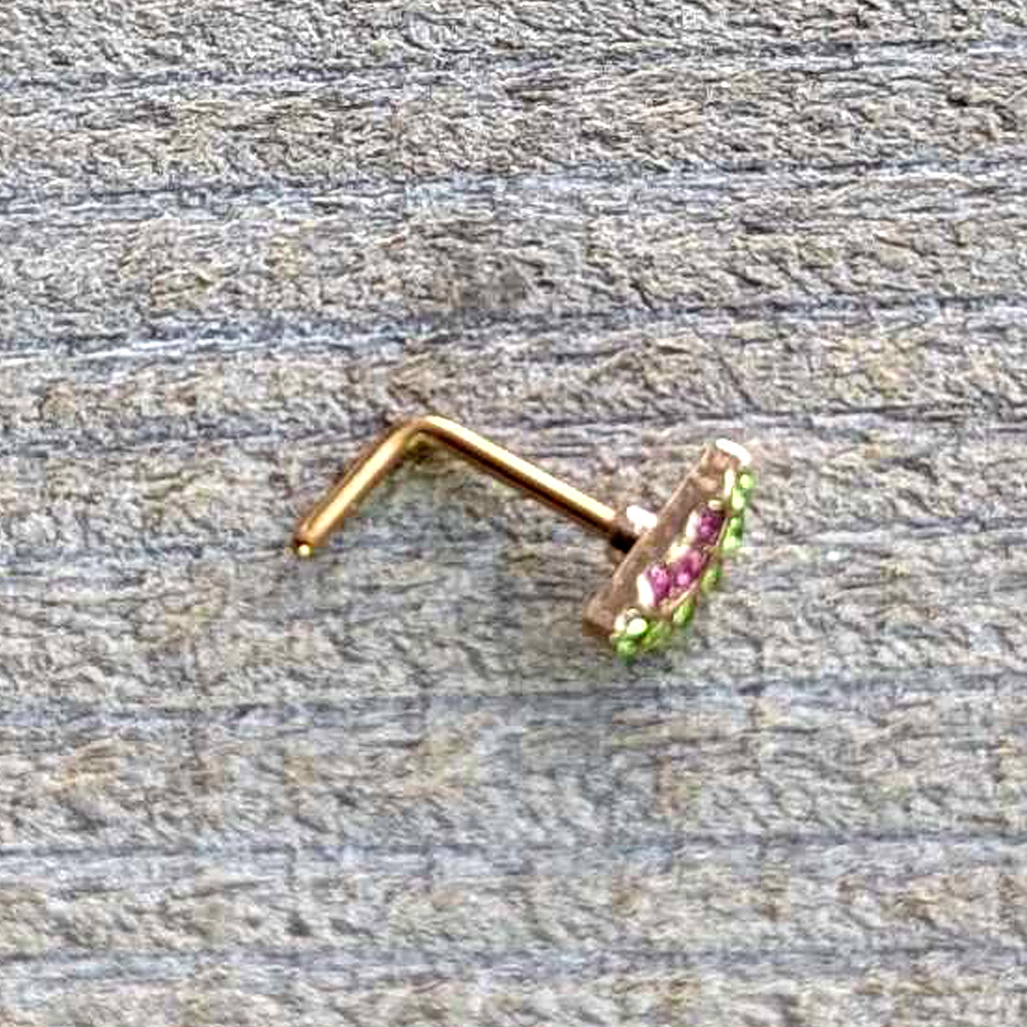 20G 7mm Pink Gem Gold Tone Watermelon Yum L Shape Nose Ring