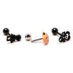 16G 1/4 Clear Gem Black Scorpion Pumpkin Cartilage Earring Set of 3