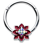 16G 3/8 Aurora Gem Poinsettia Flower Festive Hinged Segment Ring