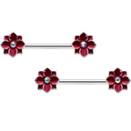 14G 9/16 Aurora Gem Poinsettia Flower Barbell Nipple Ring Set