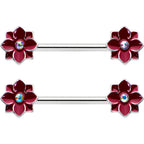 14G 9/16 Aurora Gem Poinsettia Flower Barbell Nipple Ring Set