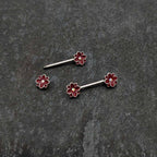14G 9/16 Aurora Gem Poinsettia Flower Barbell Nipple Ring Set