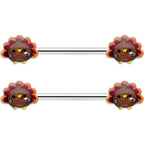 14G 9/16 Cute Colorful Turkeys Barbell Nipple Ring Set