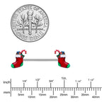 14G 9/16 Cheery Christmas Stocking Red Barbell Nipple Ring Set