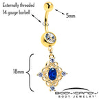 Clear Blue Gem Gold Tone Rich Rhombus Dangle Belly Ring
