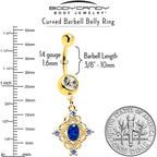 Clear Blue Gem Gold Tone Rich Rhombus Dangle Belly Ring