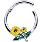 16G 3/8 Cheery Inlay Sunflowers Hinged Segment Ring