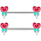 14G 9/16 Sweet Happy Heart Lollipop Barbell Nipple Ring Set