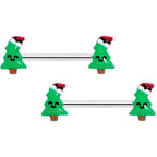 14G 9/16 Happy Christmas Tree Hat Barbell Nipple Ring Set