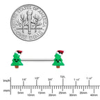 14G 9/16 Happy Christmas Tree Hat Barbell Nipple Ring Set