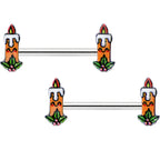 14G 9/16 Sweet Holiday Christmas Candle Barbell Nipple Ring Set