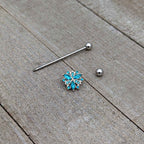 14G Blue CZ Gem Ornate Snowflake Industrial Barbell 38mm