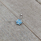 16G 5/16 Blue CZ Gem Snowflake Blues Curved Eyebrow Ring