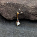 Clear Red Gem Gold Tone Bow Tie Penguin Holiday Belly Ring