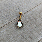 Clear Red Gem Gold Tone Bow Tie Penguin Holiday Belly Ring