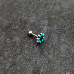 16G 1/4 Blue Gem Flower Teal Petals Cartilage Tragus Earring